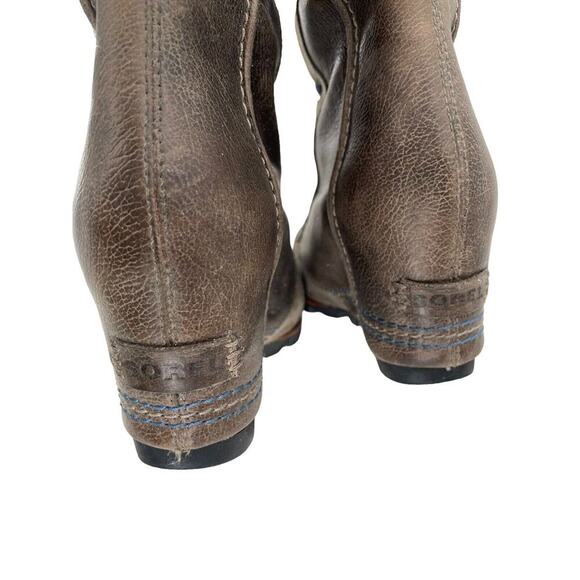 Sorel Cate the Great Size 8.5 Tall High Wedge Boots Brown Gray Waterproof - Picture 12 of 16
